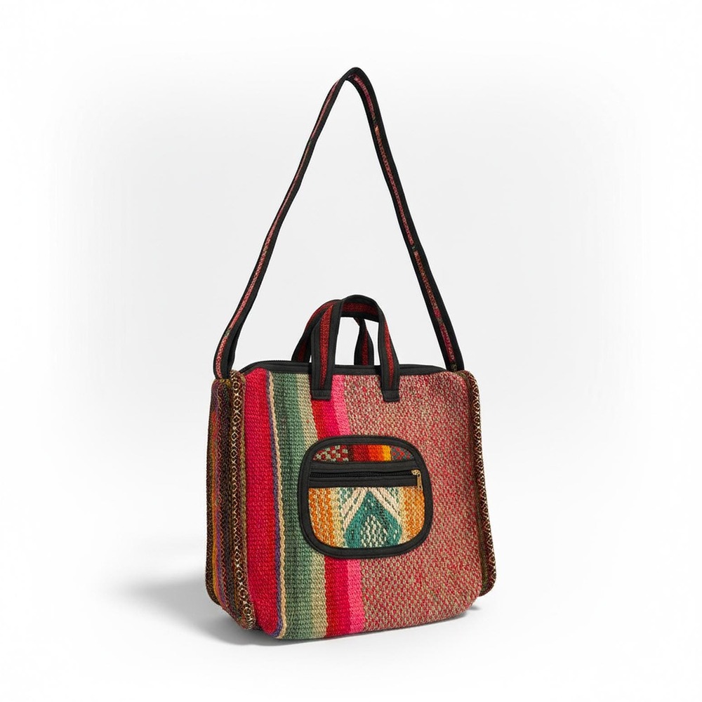 Handwoven Wool Tote Bag | Andean Weave, Boho Market Bag